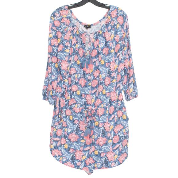 Ann Taylor Loft Romper Floral Cottage Boho Romantic Prairie Blue Pink Medium - Picture 1 of 6
